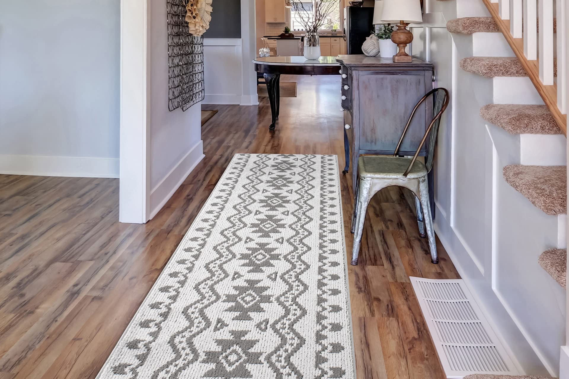 Custom Size Non-Slip Aztec Tribal Southwestern Style Runner Rug - 27x22 Inch Hallway Kitchen Rug | Durable & Stylish Home Decor for Entryway, Living Room & Bedroom | REMNAZ HOME DECOR