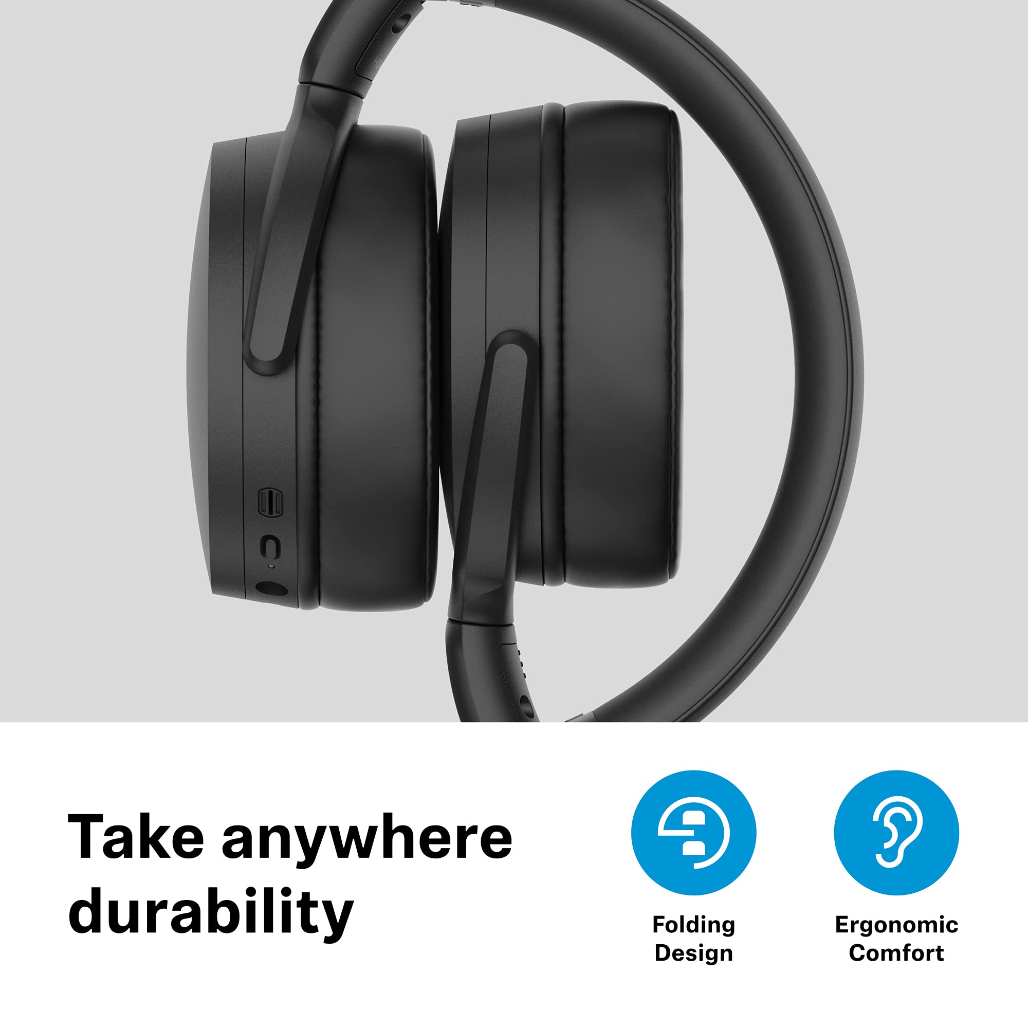 SENNHEISER HD 450BT Wireless Bluetooth 5.0 Headphones with Active Noise Cancellation - 30 Hours Battery Life, Fast USB-C Charging, Foldable Design for Travel & Commuting - Black (Perfect for Office, Gym & Airplane Use)