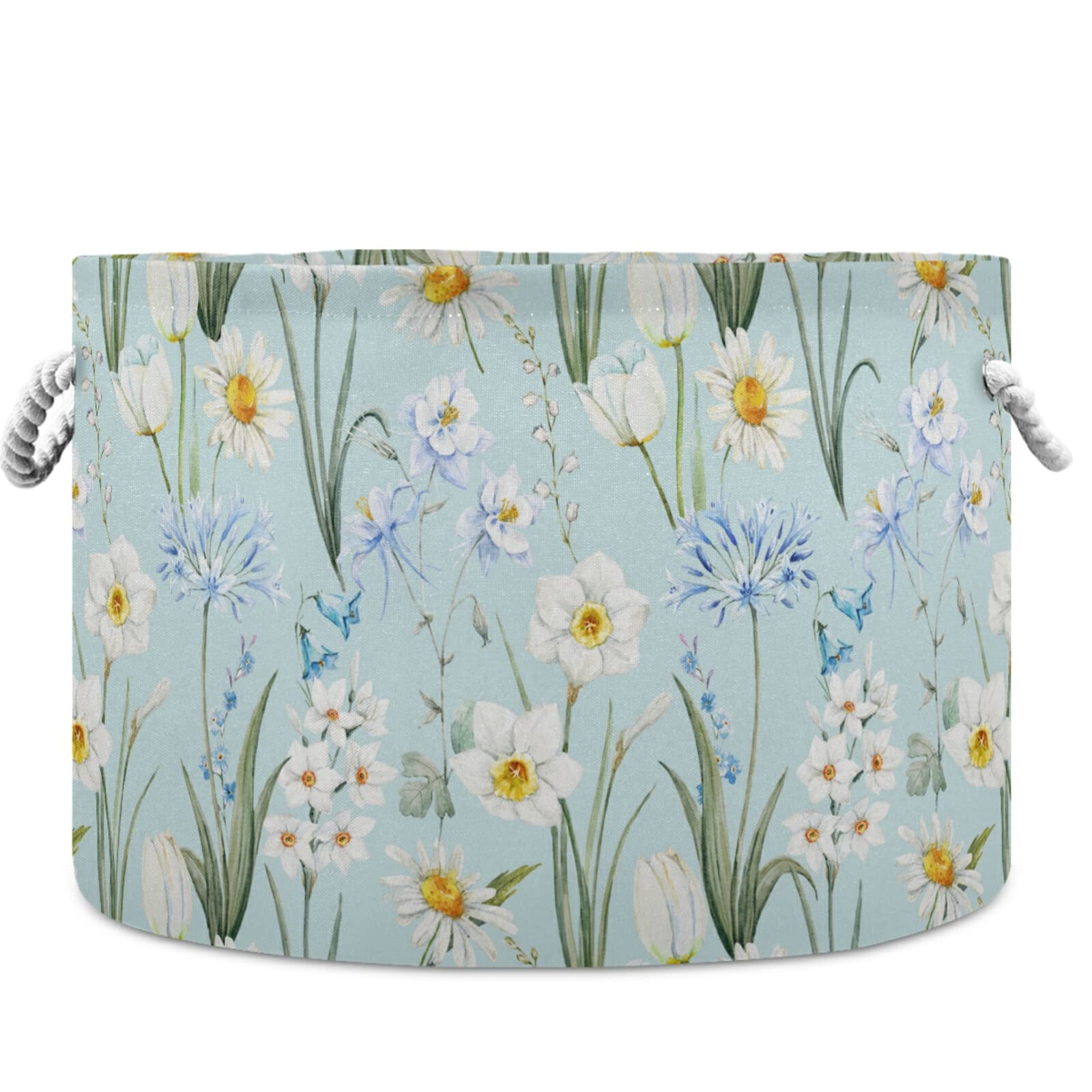 Visesunny Collapsible Fabric Storage Basket - Watercolor Botanical Floral Laundry Bin for Clothes, Toys & Organizing | Perfect for Bathroom, Bedroom, Nursery, Closet & Office | Space-Saving Home Decor Solution