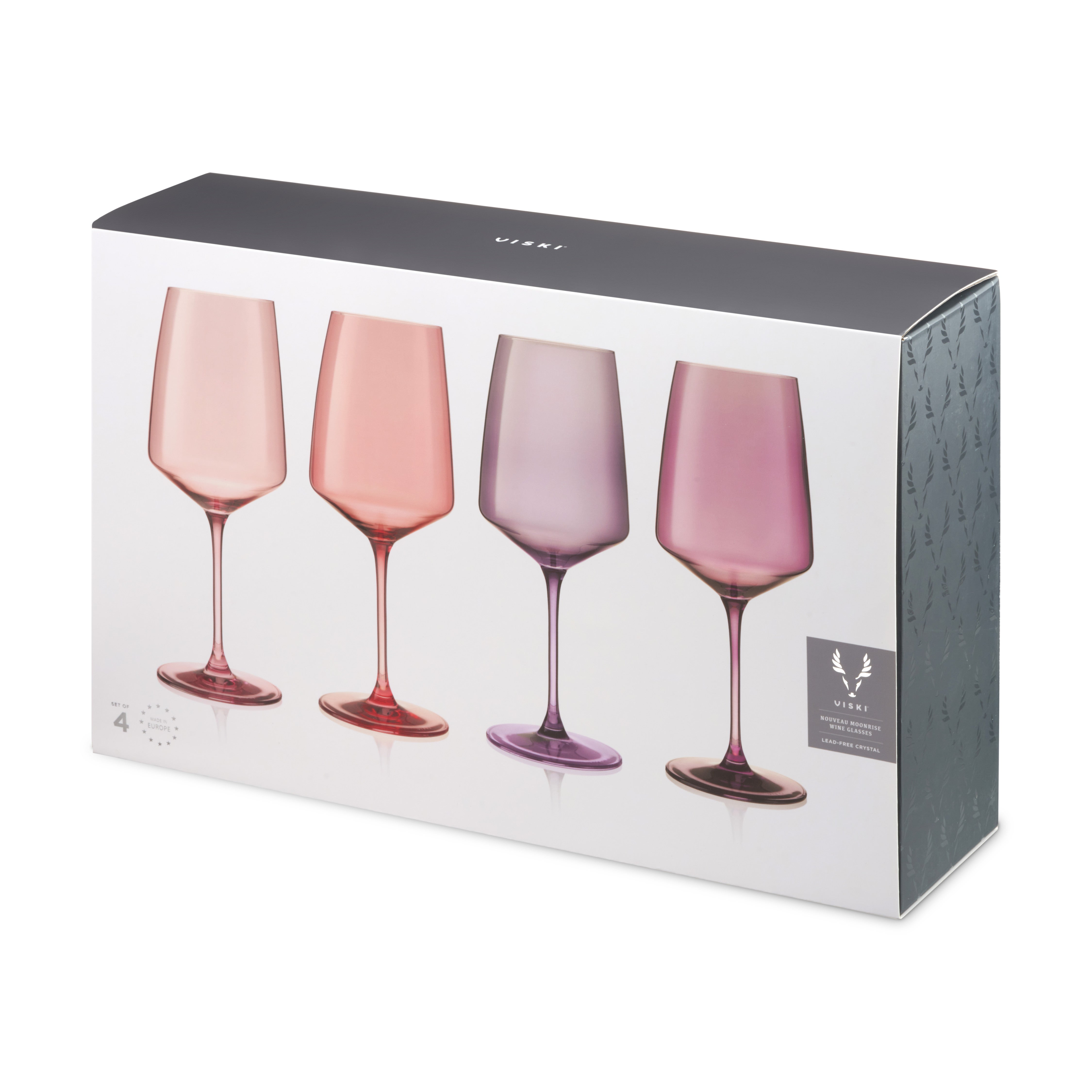 Premium Nouveau Crystal Wine Glasses Set of 4 - Elegant Moonrise Design for Red & White Wines - Perfect for Dinner Parties, Weddings & Romantic Evenings