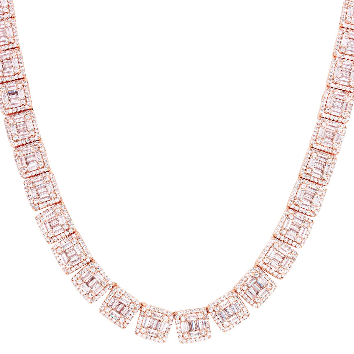 Elegant Rose Gold Baguette Solitaire Square Links Tennis Necklace | Dainty & Timeless Jewelry for Women | Perfect for Weddings, Date Nights & Special Occasions