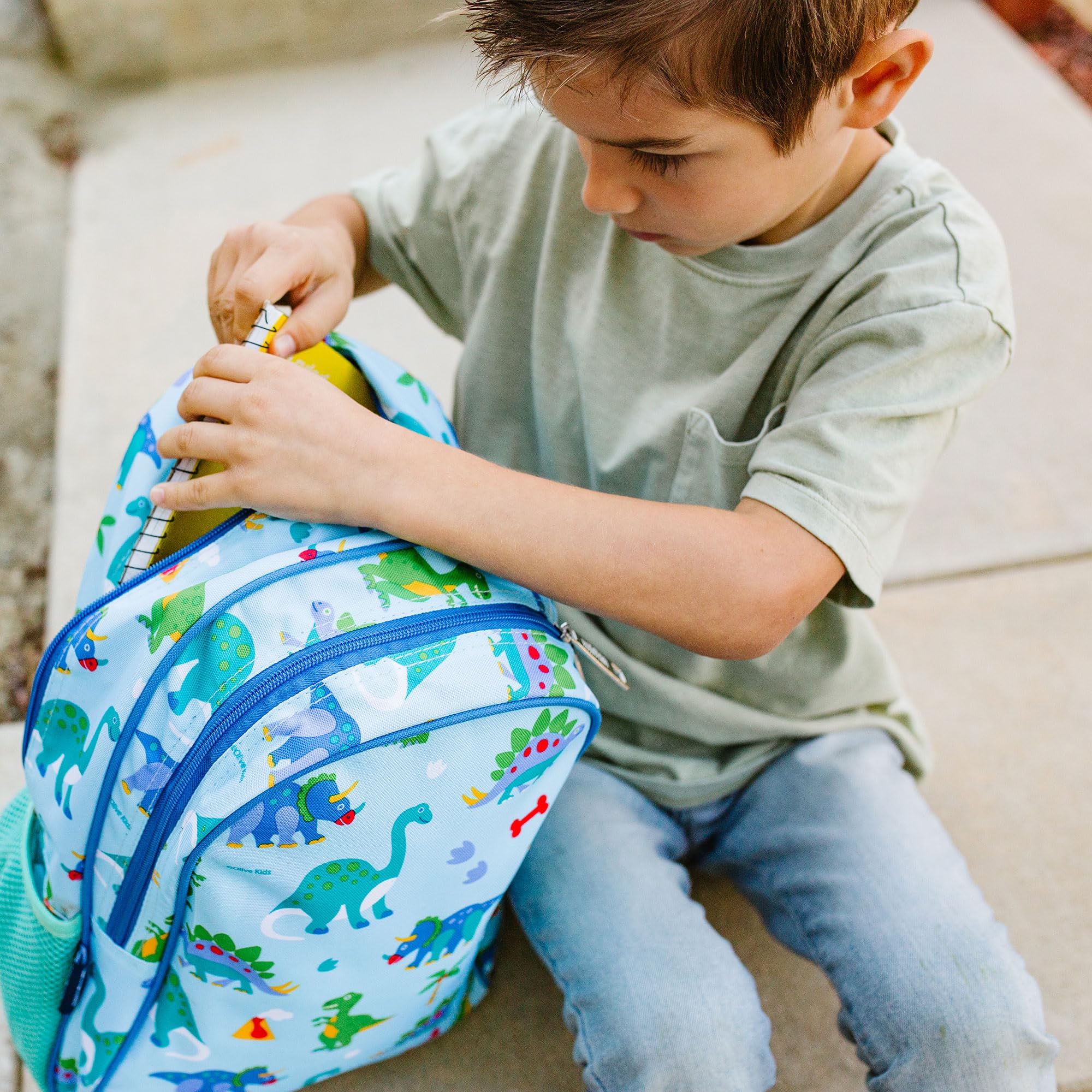 Wildkin 15 Inch Dinosaur Themed Kids Backpack Set with Matching Lunch Box - School Backpack for Boys & Girls, Perfect for Preschool, Kindergarten and Daycare Use