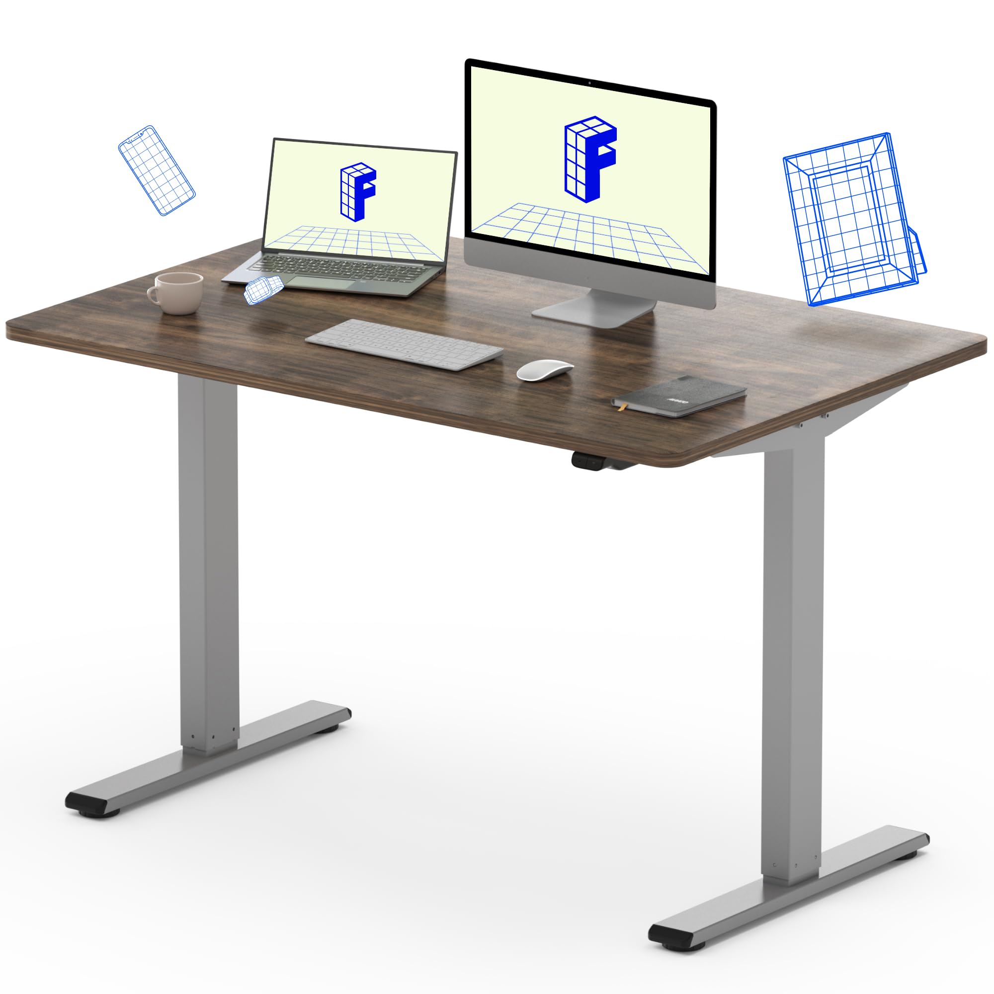 FLEXISPOT EC1 Electric Standing Desk 48x24 Inch - Adjustable Height, Gray Frame & Grey Wood Grain Top - Perfect for Home Office, Gaming & Workspace Ergonomics