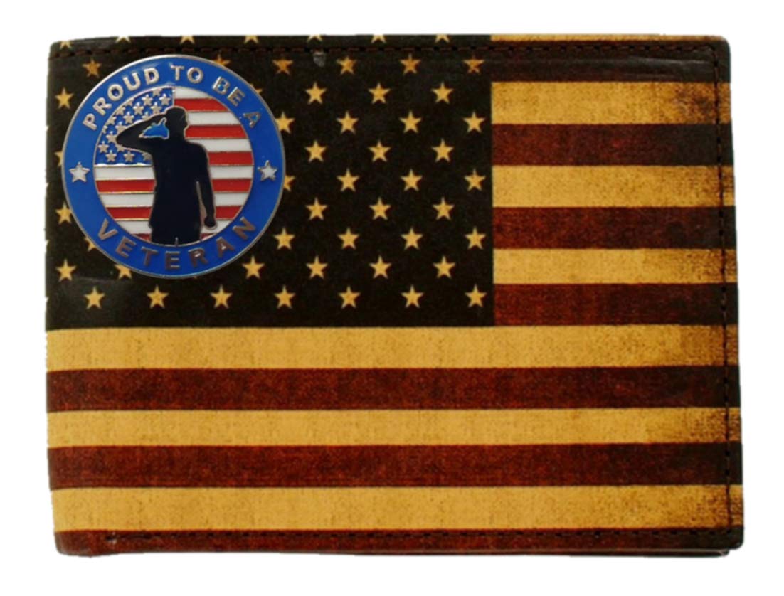 Custom Proud to be A Veteran Bi-fold Wallet - Distressed US Flag Design Leather Wallet for Men | Perfect for Military Appreciation Gifts & Everyday Carry