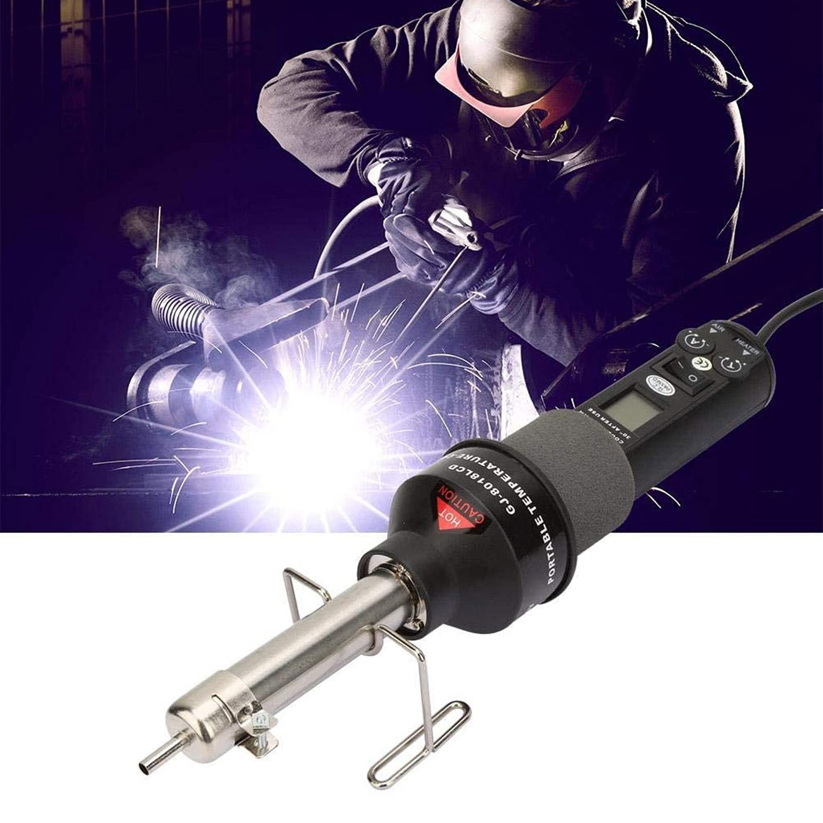 ViaGasaFamido Mini Heat Gun 110V 450W - Portable LCD Adjustable Hot Air Gun for Soldering, Desoldering & Heat Shrink - Includes 4 Nozzles & Bracket - Perfect for Electronics Repair, Crafting & DIY Projects