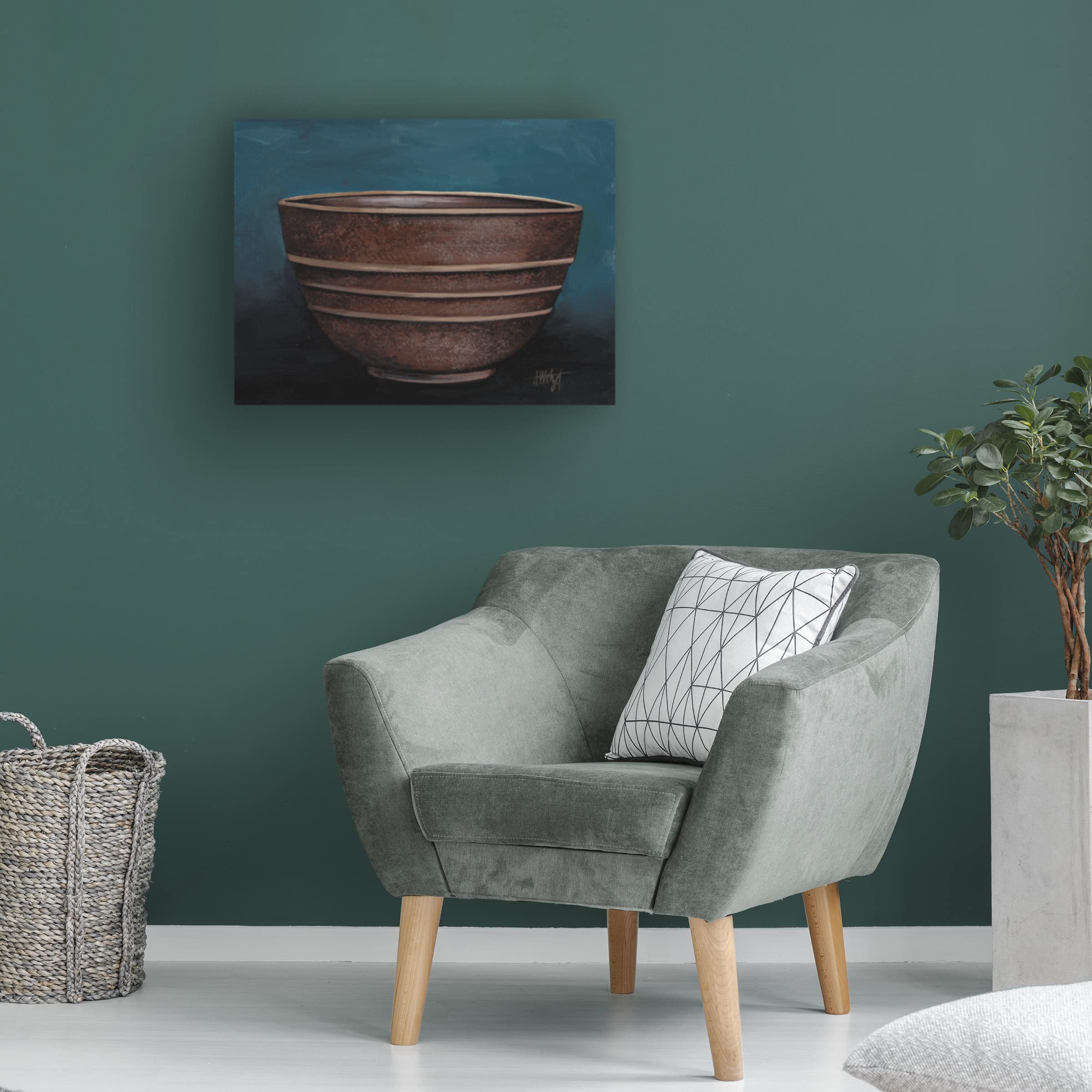 Debbi Wetzel 'Brown Bowl' Canvas Wall Art Print - Modern Home Decor for Living Room, Bedroom & Office - Handmade Fine Art Painting for Contemporary Interior Design