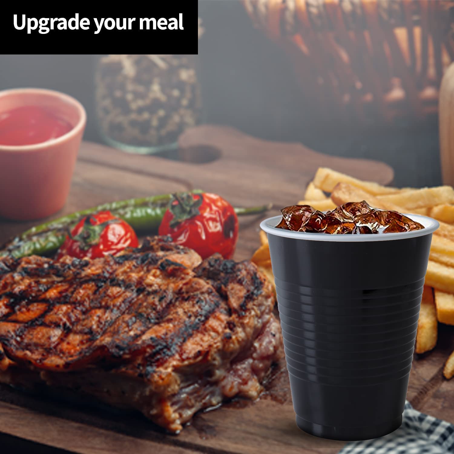 **Premium 18 Oz Black Plastic Cups - Heavy Duty Disposable Party Cups (600 Count) | Elegant & Durable for Weddings, BBQs, Office Events & Daily Use**