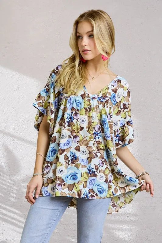 ADORA Floral Babydoll Tunic Top for Women - Trendy Lace Blouse for Casual Wear & Date Night Outfits