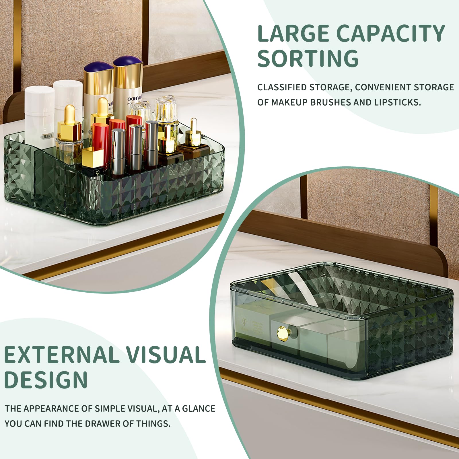 Stackable Makeup Organizer with Drawers - Cosmetic & Skincare Storage for Vanity, Bathroom Counter & Desk | Perfect for Lipstick, Makeup Brushes, Perfume | Ideal for Home, Travel & Salon Use