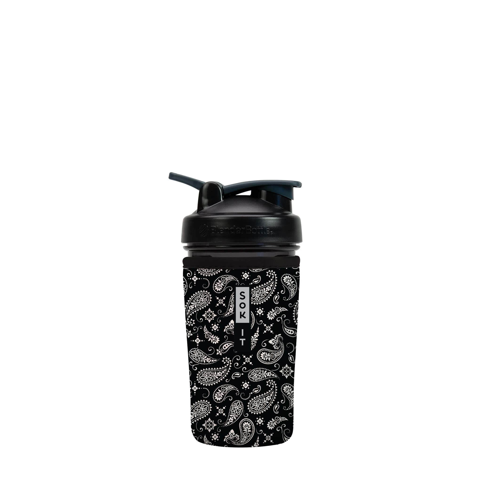 Premium Insulated Neoprene Protein Shaker Bottle Cover - Fits 24oz Blenders, Leak-Proof & Sweat-Proof Design (Black Bandana Print) - Perfect for Gym, Workouts & Outdoor Activities
