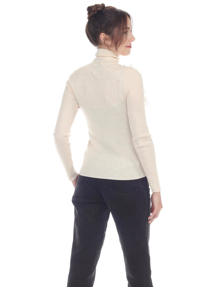 Ivory Mia Long Sleeve Turtleneck Sweater for Women | Soft Winter Knit Top | Perfect for Office, Date Night & Casual Outfits