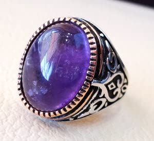 Natural Amethyst Men's Ring - 925 Sterling Silver Birthstone Jewelry for February | Arabic Ottoman Style Signet Ring for Men | Heavy Duty Birthday Gift, Christmas Present & Turkish Inspired Fashion Accessory | Perfect for Weddings, Anniversaries and Special Occasions