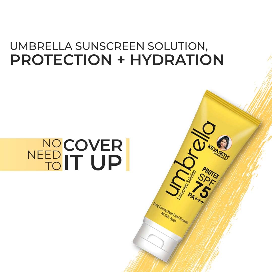 Keya Seth Aromatherapy SPF 75 Sunscreen Umbrella with PA+++ | Long Lasting UV & Heat Protection | Oil Control Formula with Micronized Zinc Oxide | 100ml | Perfect for Outdoor Activities, Beach Days & Summer Travel
