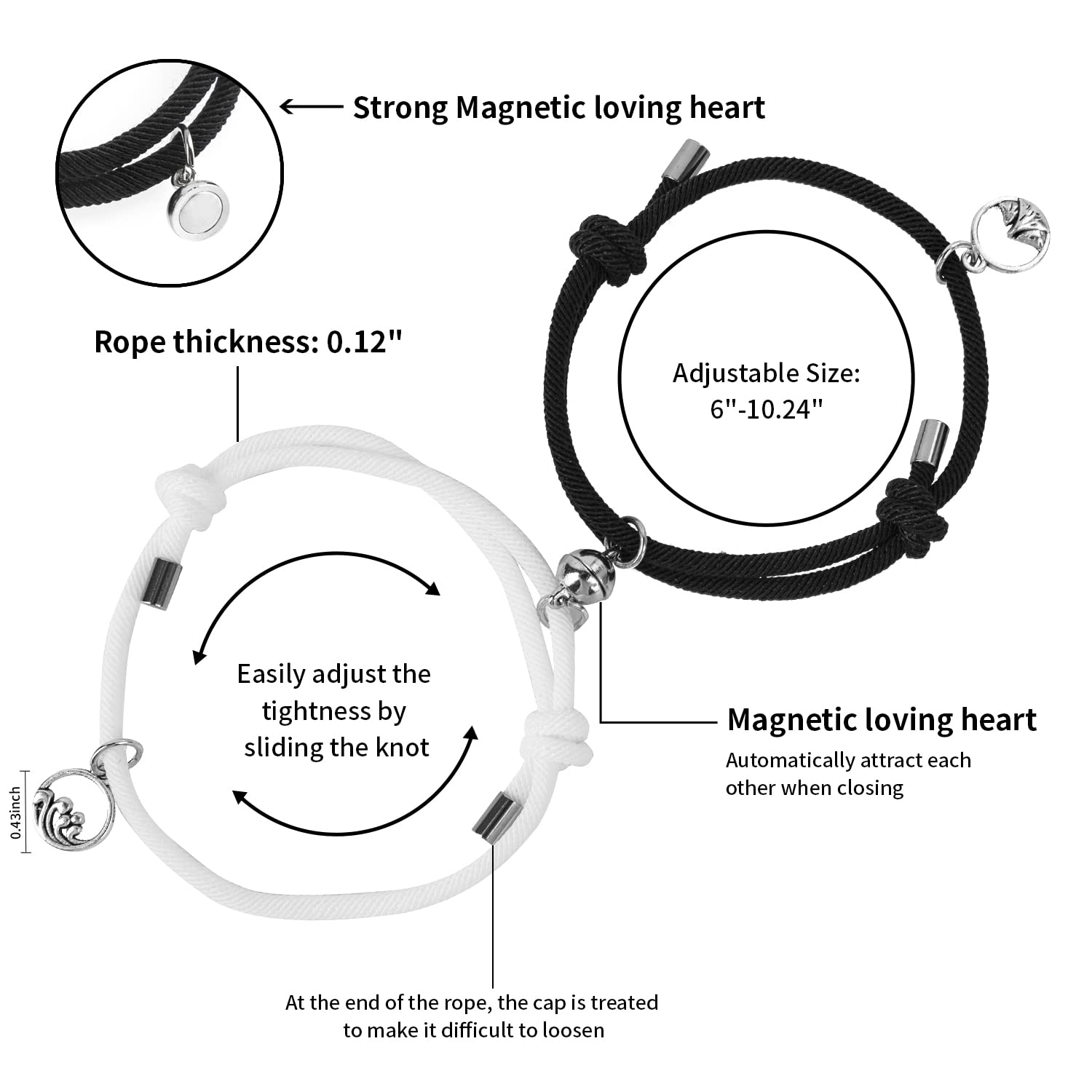 Matching Couple Bracelets Set for Women & Men - Magnetic Pendant Bracelets for Lovers, Friendship & Parent-Child Gifts | Perfect for Anniversaries, Valentine's Day & Romantic Dates
