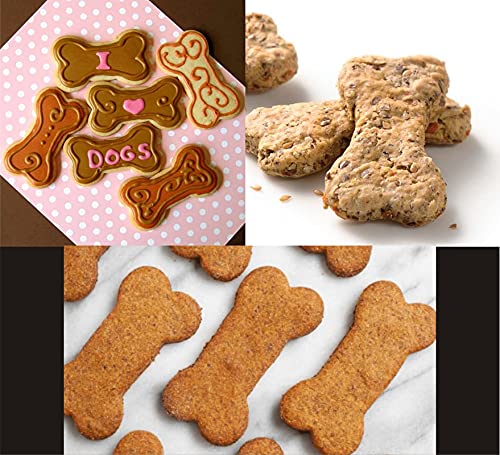 4-Piece White Plastic Dog Bone Cookie Cutter Set - Embosser & Cake Decorating Baking Mold Tools for Cookies, Cupcakes, and DIY Pet Treats