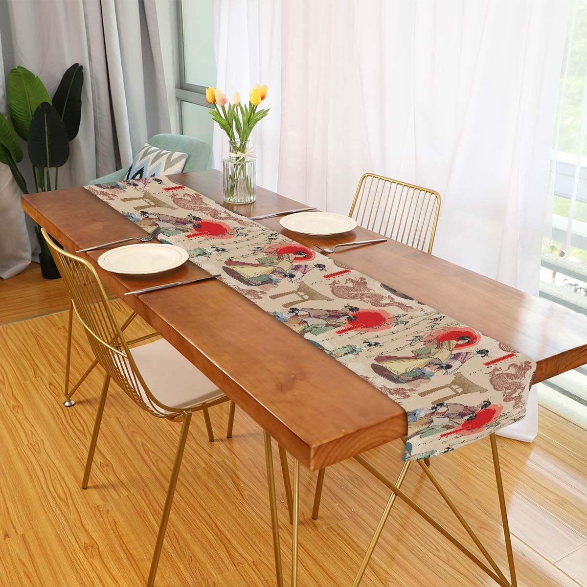Japanese Oriental Dragon Table Runner 13x70 Inch - Rectangle Polyester Tablecloth for Office, Kitchen, Dining, Wedding, Party, Home Decor - Perfect for Coffee Tables & Holiday Celebrations