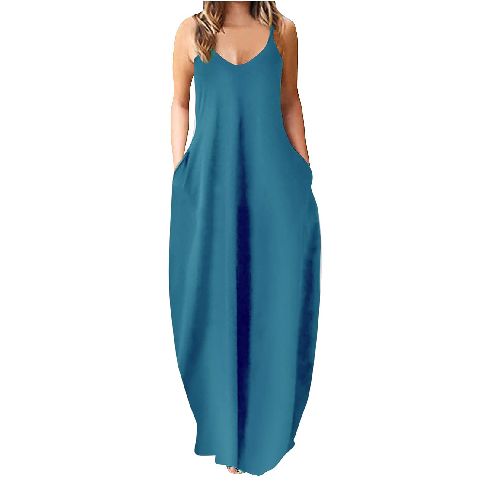 ZASUN Women's Plus Size Casual Maxi Dress - Sleeveless Long Summer Sundress with Pockets, Flowy Beach Dress for Vacation, Party & Everyday Wear