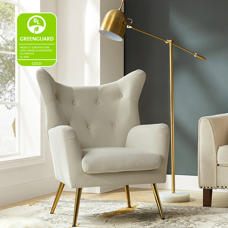 Luxury Isabelle Wingback Velvet Upholstered Armchair - High Back Accent Chair with Sturdy Metal Legs for Living Room, Bedroom & Office Decor