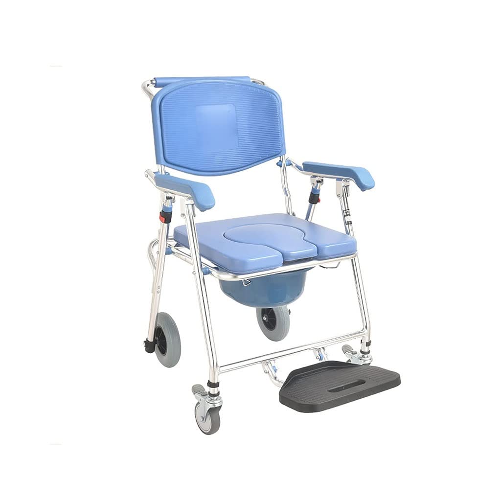 Foldable Commode Shower Chair - Portable Bedside Toilet Seat with Anti-Slip Wheels & Adjustable Footrest - 330 lbs Weight Capacity - Ideal for Elderly Care, Post-Surgery Recovery & Home Healthcare Use