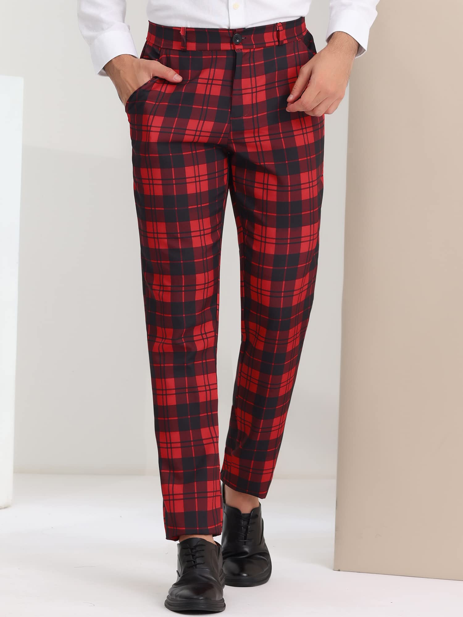 Lars Amadeus Men's Checkered Dress Pants - Flat Front Regular Fit Plaid Slacks for Work, Prom & Business | Office Wear, Formal Events & Professional Occasions