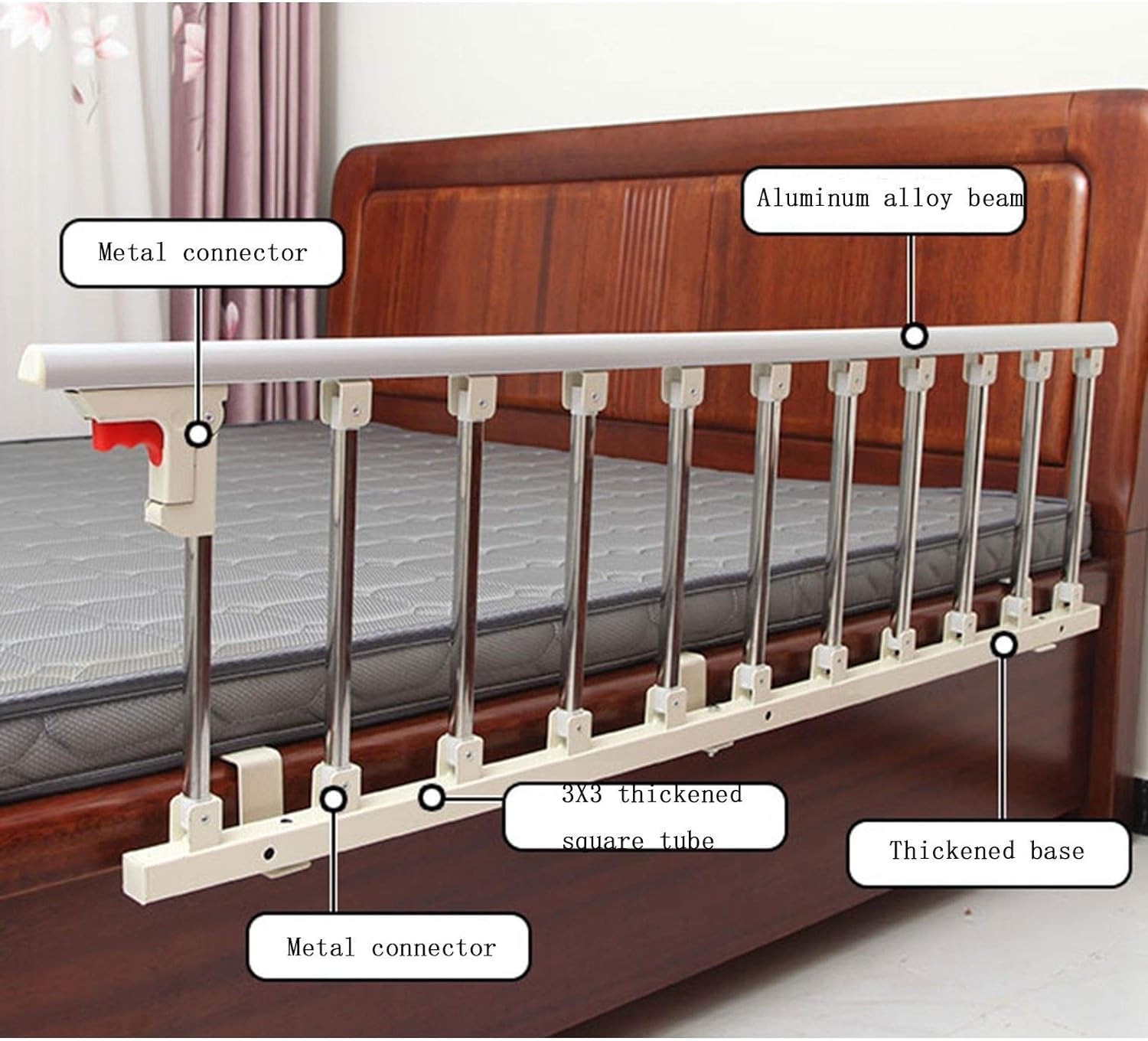 Foldable Bed Rail Safety Side Guard for Elderly Adults - 120cm Adjustable Assist Handle & Bed Railing for Home Care, Hospital Use, and Fall Prevention
