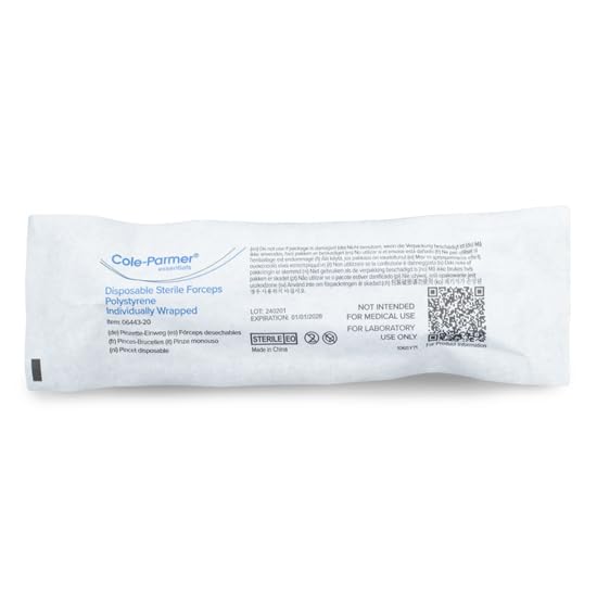 Cole-Parmer 644320 Disposable Sterile Polystyrene Forceps - Individually Wrapped, 100/Pack - Ideal for Laboratory, Medical, and Sterile Sampling Applications