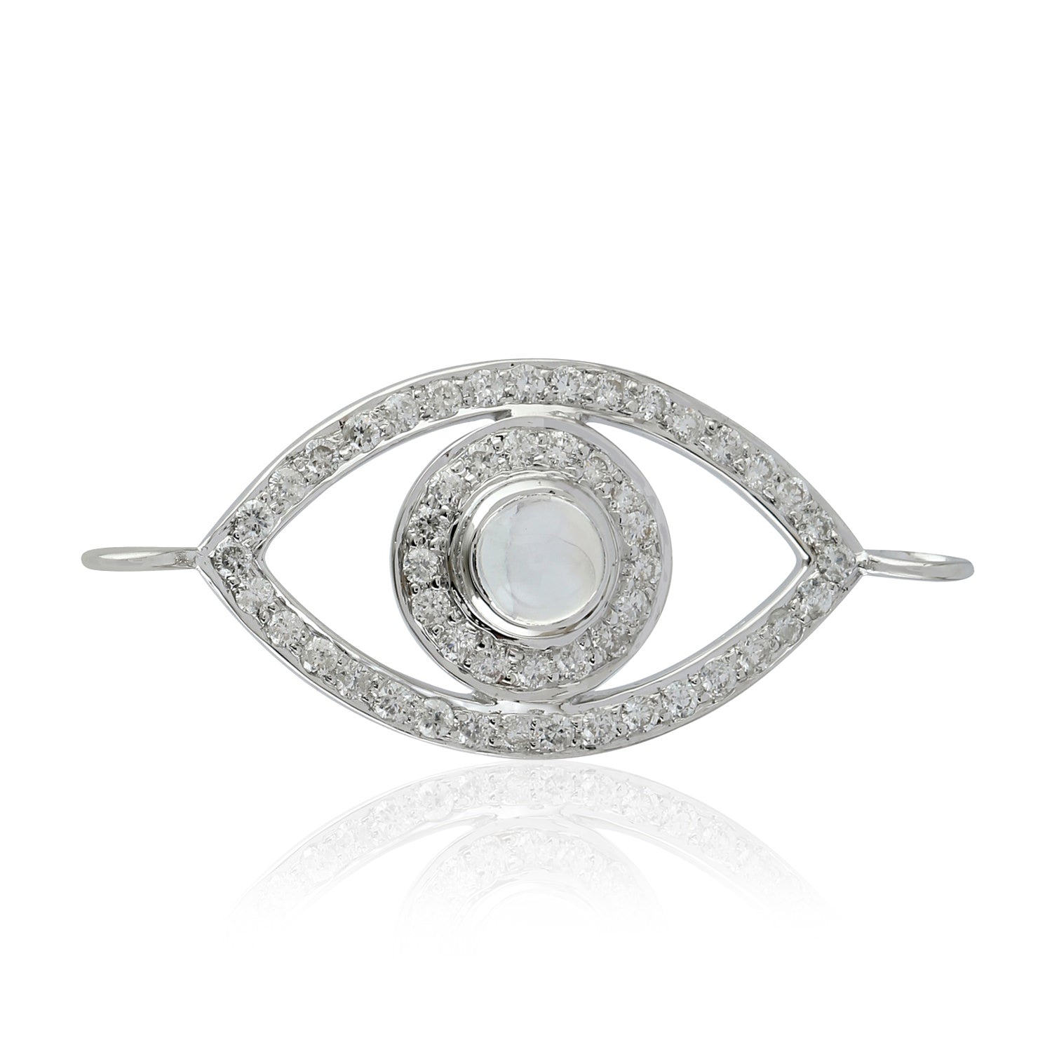 18K White Gold Bezel Set Moonstone Pave Diamond Evil Eye Connector Finding - Elegant Jewelry Connector for Necklace, Bracelet & DIY Jewelry Making - Perfect for Protection, Fashion & Gift Giving