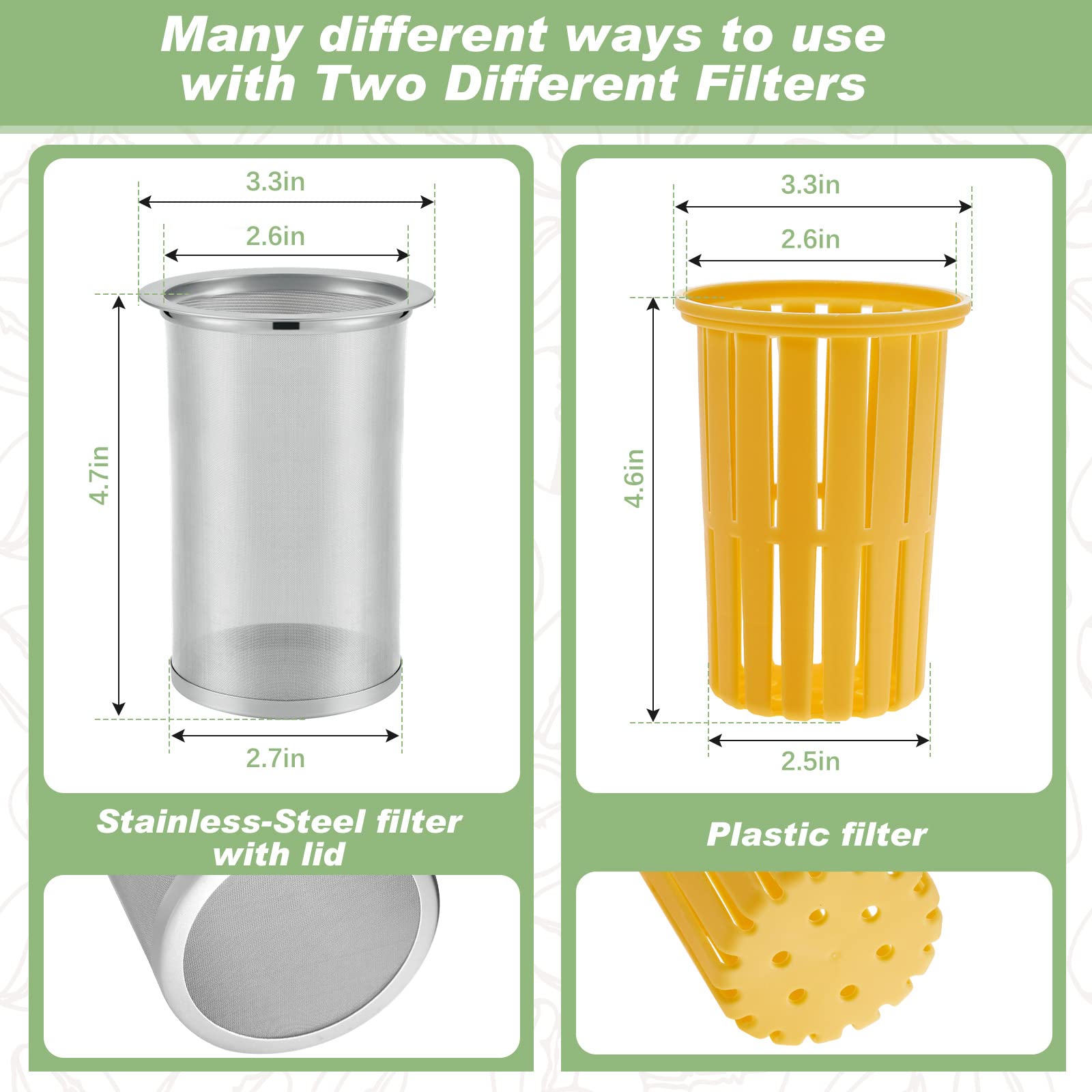 2-Pack 1 Gallon Plastic Cold Brew Coffee Maker with 2 Filter Infusers - Large Beverage Dispenser with Spigot for Iced Coffee, Tea, Juice & Water - Perfect for Parties, BBQs & Home Brewing (Green & Yellow)