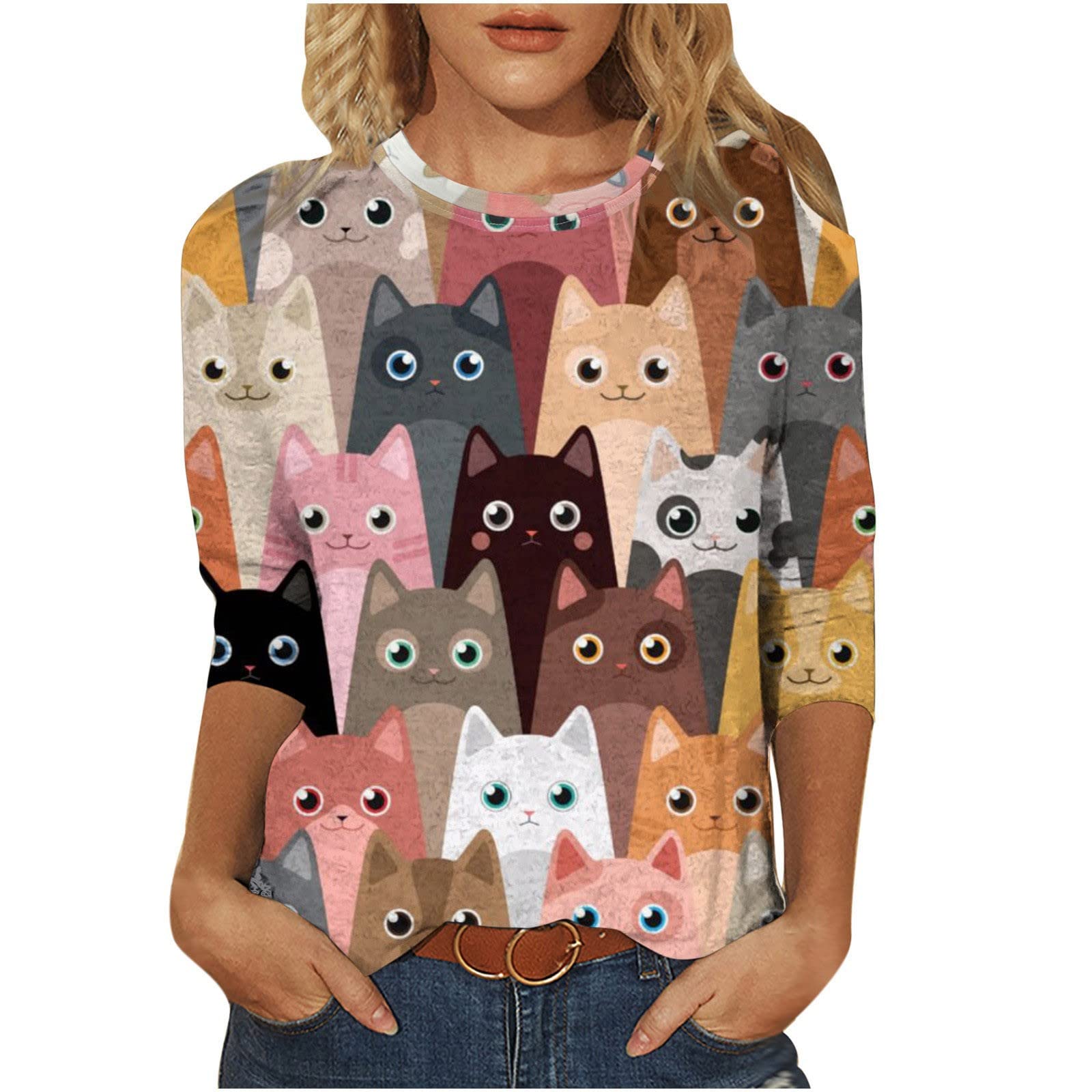 Vintage Boho Floral Printed T-Shirts for Women - 3/4 Sleeve Graphic Tees with Animal & Floral Patterns - Casual Blouses for Summer, Music Festivals & Boho Style Outfits