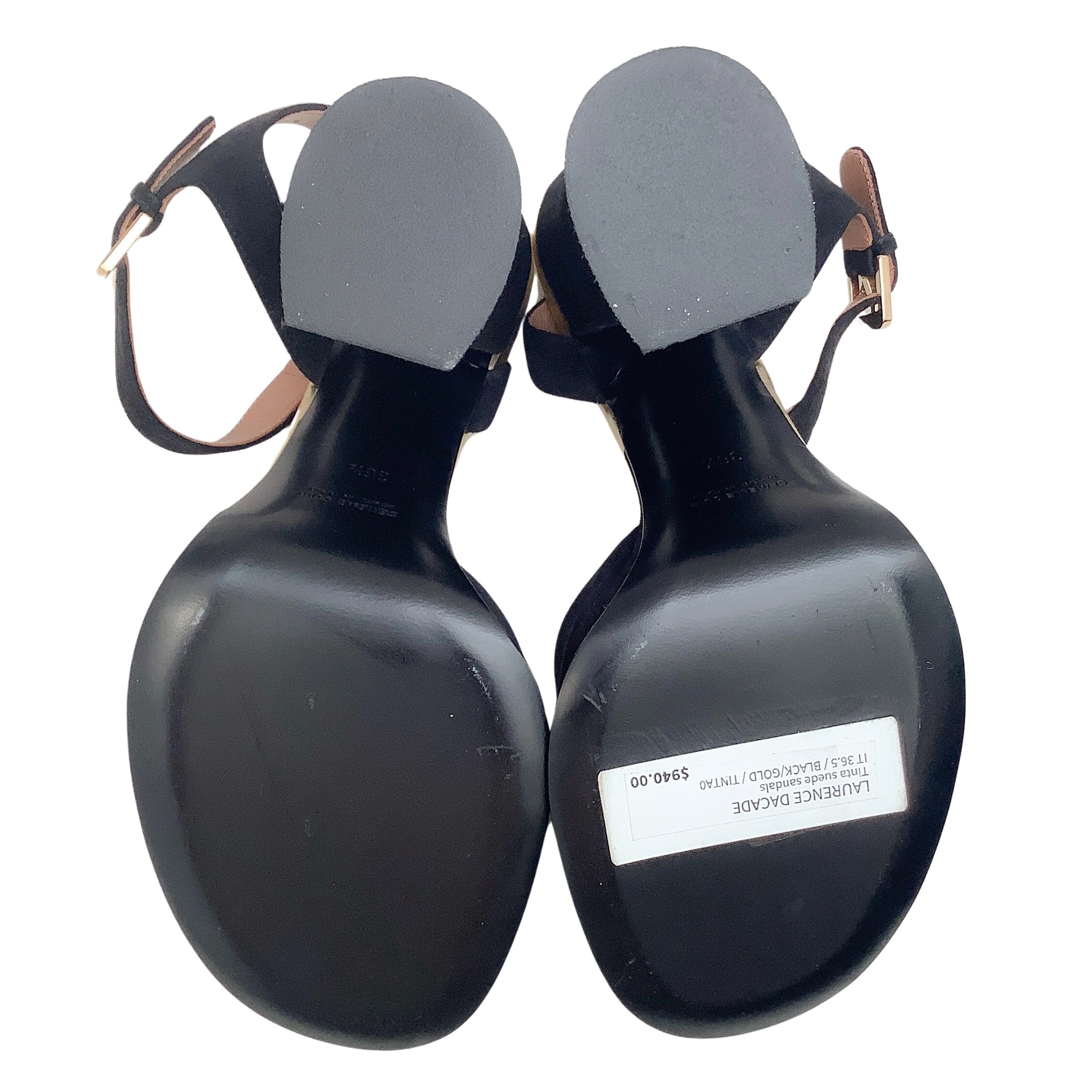Laurence Dacade Women's Black Suede Tinta Sandals with Gold Trim - Elegant Dressy Summer Shoes for Weddings, Parties & Evening Events