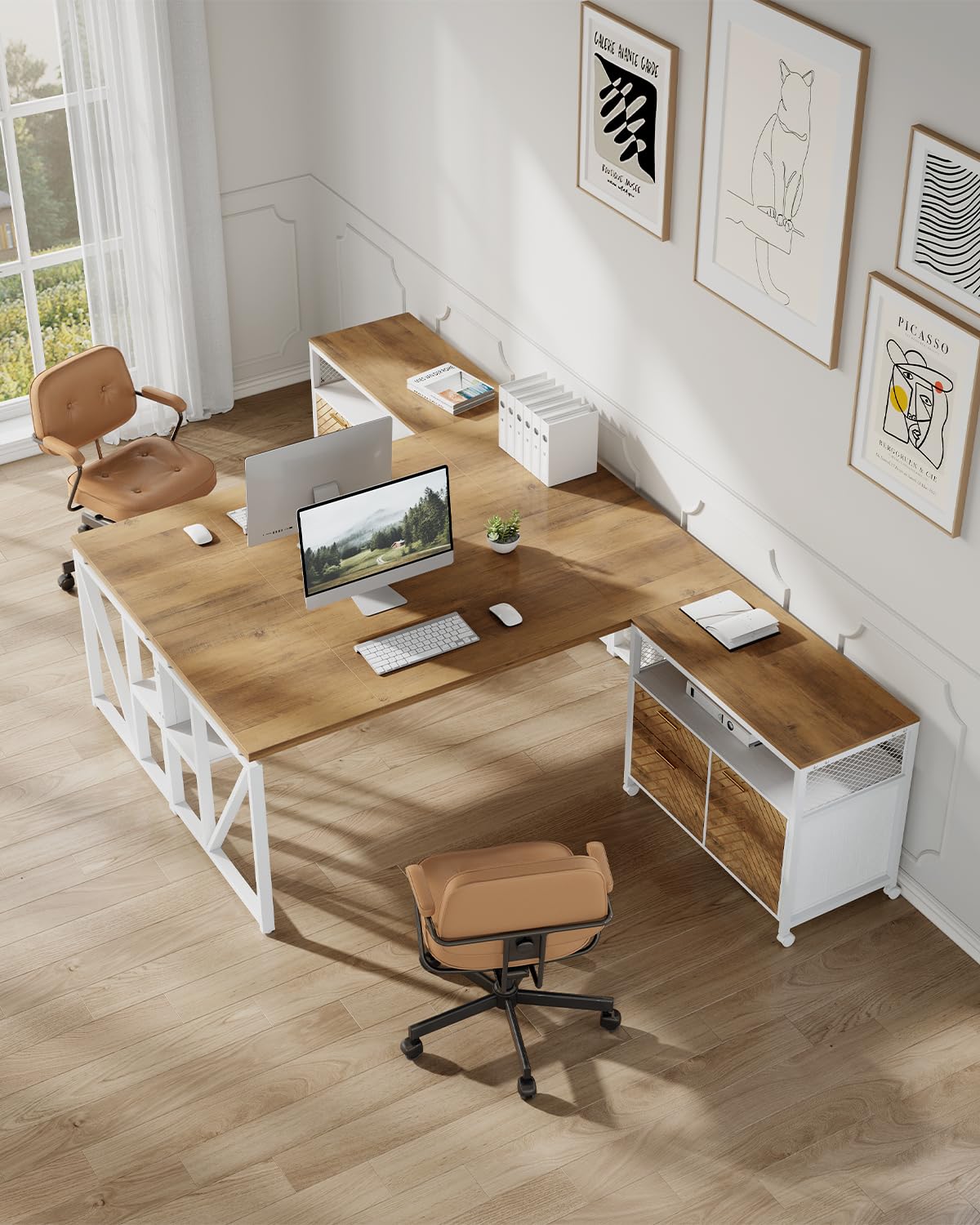 Tribesigns Modern Lateral File Cabinet with 2 Drawers & Door - Letter Size Home Office Storage with Rolling Casters & Printer Stand - Perfect for Organizing Documents, Supplies & Office Equipment