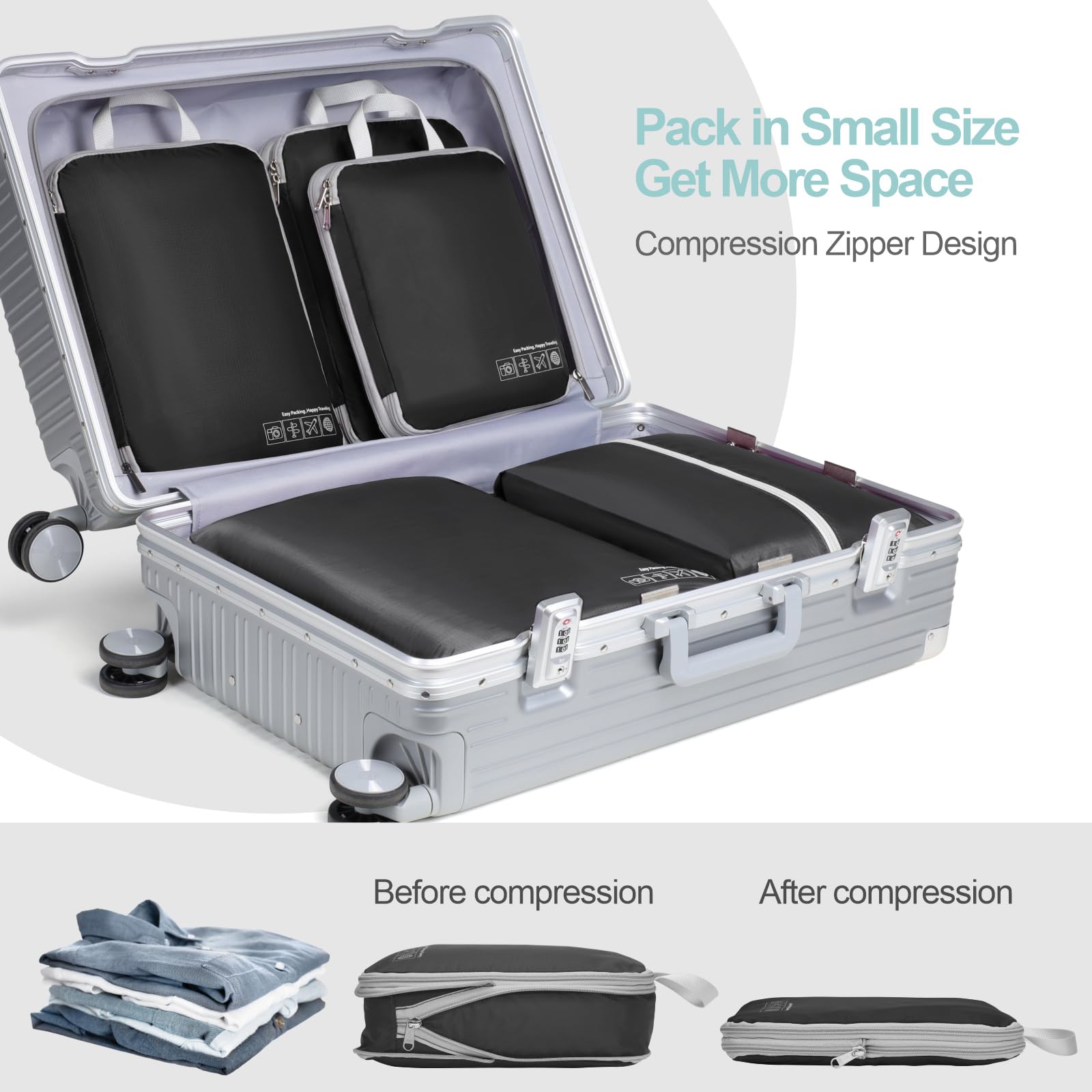 Cambond Compression Packing Cubes for Travel - 4-Piece Set of Luggage Organizers for Women, Space-Saving Carry-On Essentials | Perfect for Business Trips, Vacations & Weekend Getaways