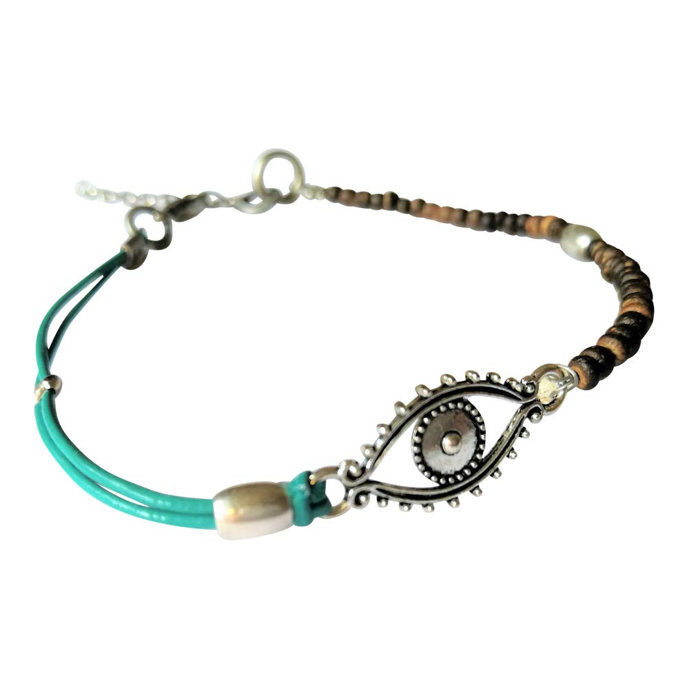 Evil Eye Anklet for Women - Turquoise Leather Ankle Bracelet with Beaded Chain, Boho Style Protection Jewelry for Good Luck & Positive Energy | Perfect for Beach, Festival & Everyday Wear