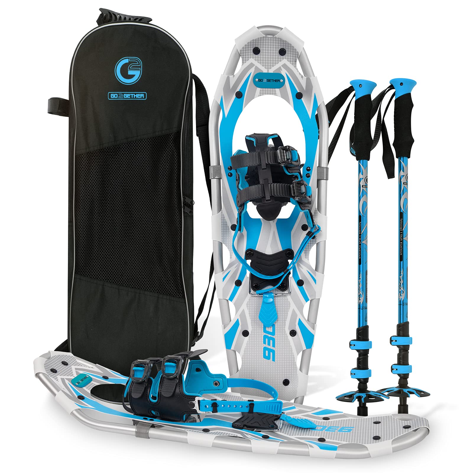 G2 21/25/30/36 Inch Lightweight Snowshoes with Toe Box - EVA Padded Ratchet Binding, Heel Lift & Flexible Pivot Bar - Durable Back Strap, Trekking Poles & Carrying Bag Included - 6 Color Options for Winter Hiking, Backpacking & Snow Adventures