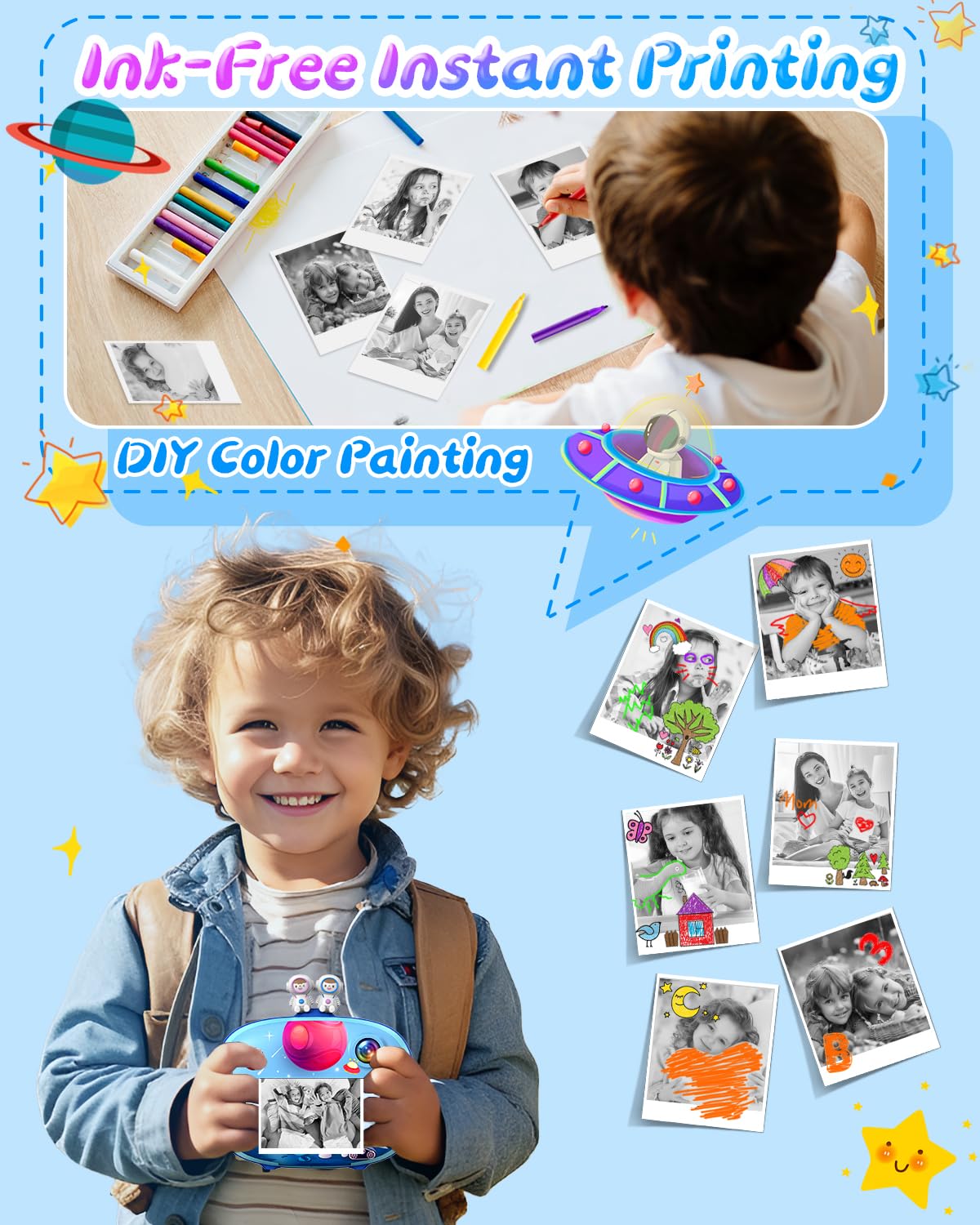 Instant Print Camera for Kids with 2.4