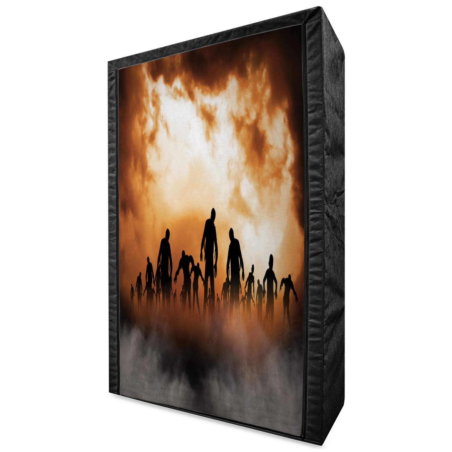 Ambesonne Halloween Portable Fabric Wardrobe - Zombie Apocalypse Night Sky Print Closet Organizer with Shelves, 42.5
