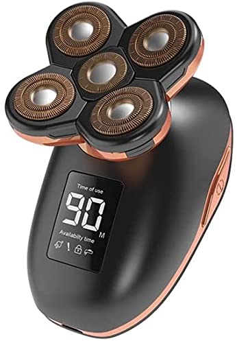 5-in-1 Electric Shaver for Men - Rotary Head Shaver & Beard Trimmer Kit with USB Fast Charging & LED Display - Perfect for Bald Head Shaving & Facial Grooming at Home or Travel (Black)