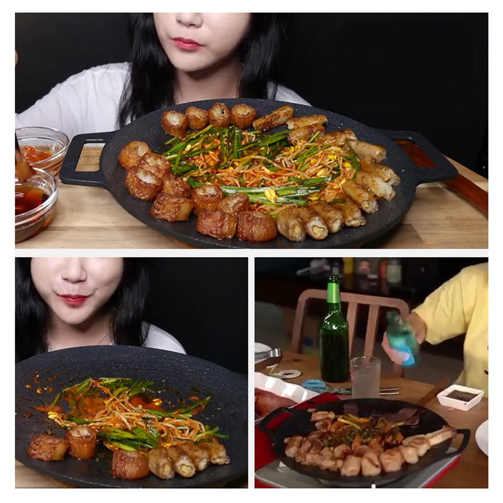 14.17 Inch Nonstick Korean BBQ Grill Pan - Round Griddle with Handle for Stovetop Cooking | Perfect for Korean BBQ, Meats, Pancakes & Ribs | Ideal for Home Kitchen & Outdoor Camping