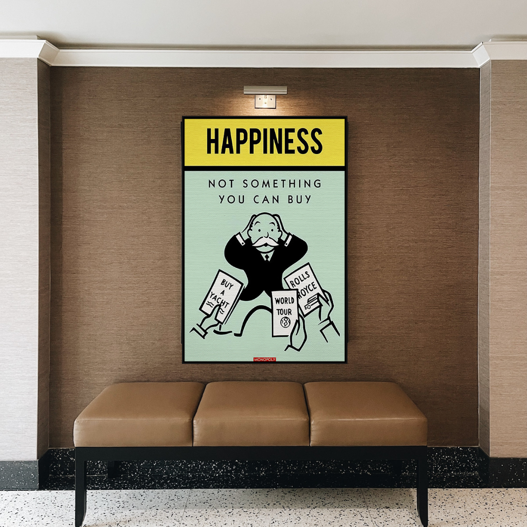 Alec Monopoly 'Can't Buy Happiness' Playing Card Canvas Wall Art - Perfect for Living Room, Bedroom & Office Decor