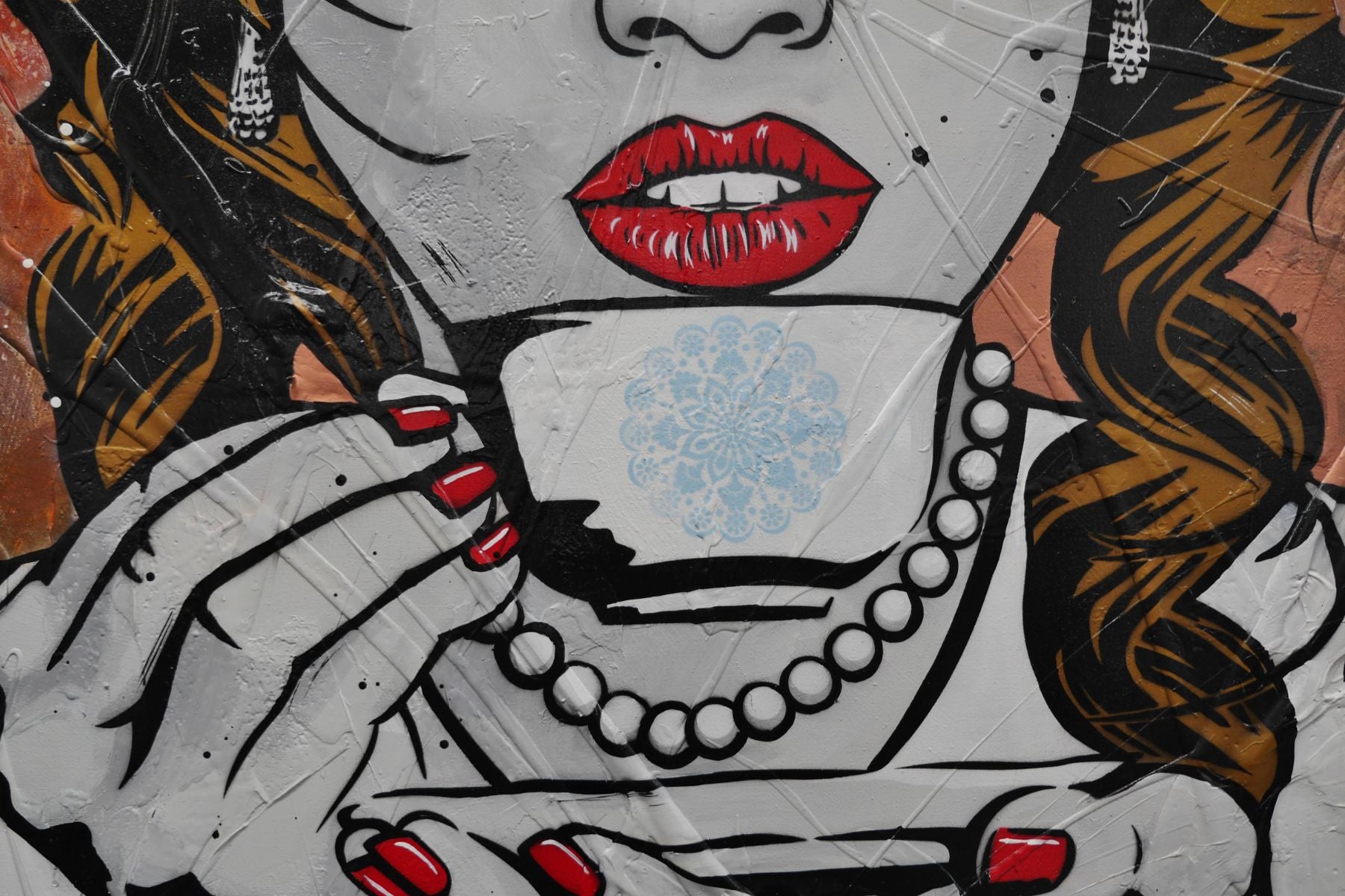 140cm x 100cm Coffee Girl Textured Urban Pop Art Canvas Painting - Modern Wall Decor for Living Room, Bedroom & Office