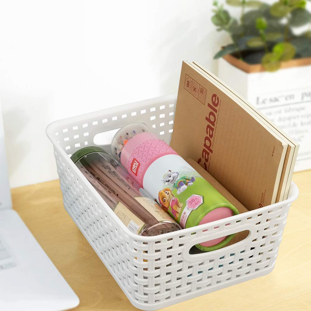Vababa 6-Pack Plastic Storage Baskets & Bins - Organize Closet, Bathroom, Kitchen & Office Supplies - Durable Stackable Home Organization Containers