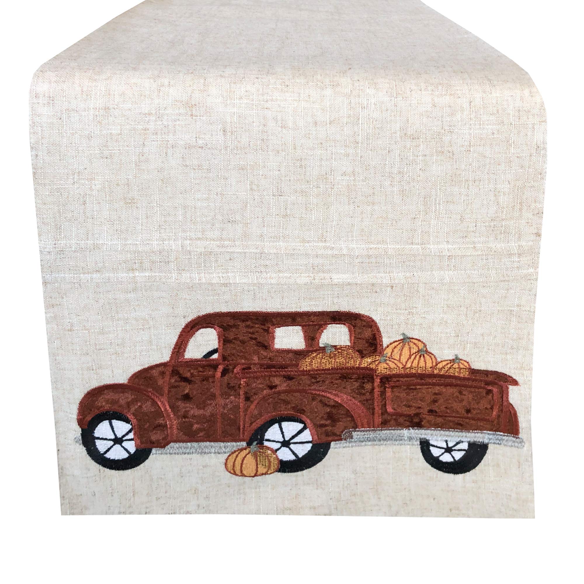 Lintex Pumpkin Farm Truck Embroidered Thanksgiving Table Runner - 72