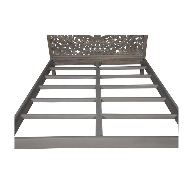 Solid Wood Platform Bed with Hand Carved Details - Gray Dynasty Style - Perfect for Modern and Traditional Bedrooms