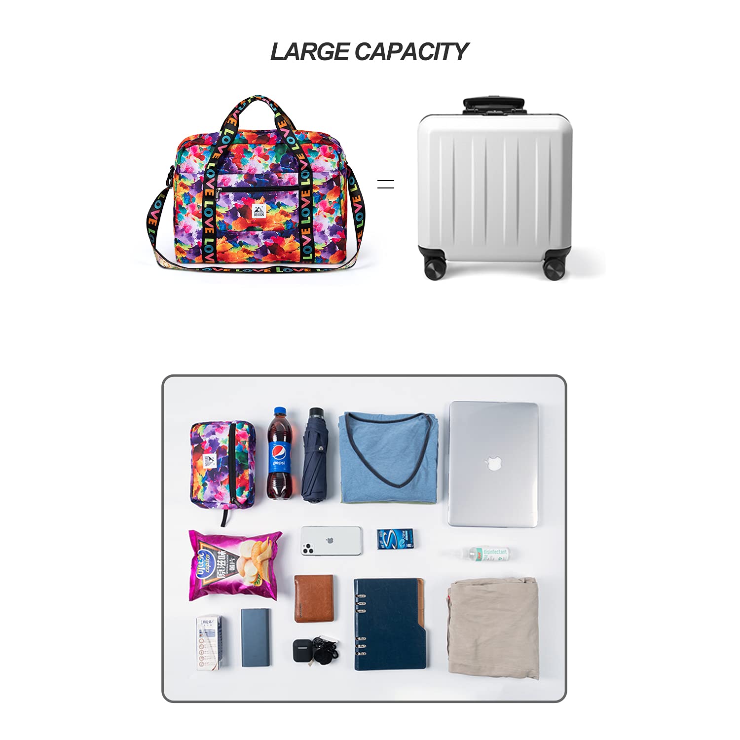 PLAY KING Foldable Travel Duffel Bag - Lightweight Carry-On Luggage for Women | Perfect for Gym, Weekend Trips & Air Travel
