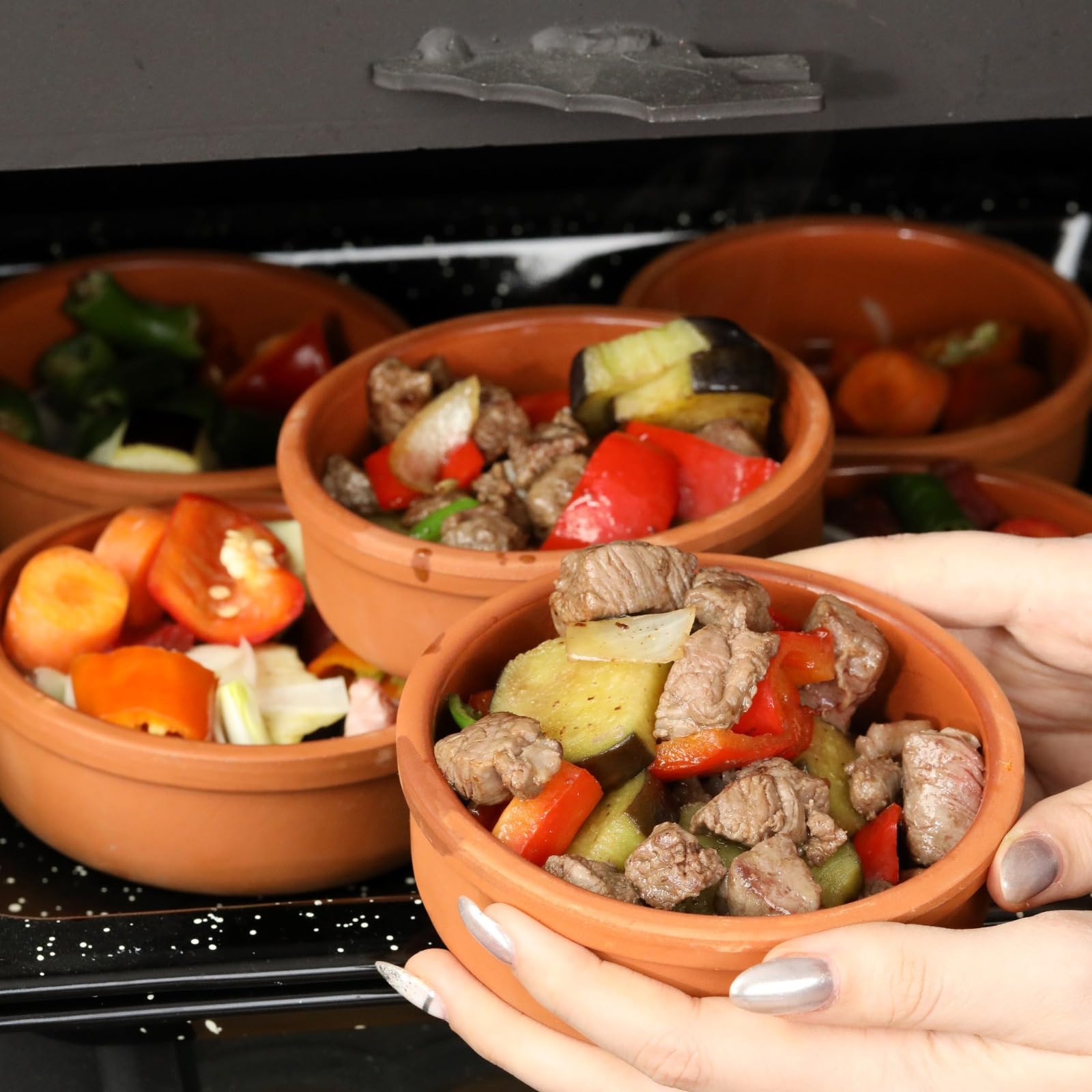 Premium Mexican Clay Cookware Set of 6 - Authentic Terracotta Pots, Bowls & Plates for Baking, Cooking & Serving - Traditional Spanish Earthenware for Yogurt, Kheer, Meat, Vegetables & Turkish Cuisine - Ideal for Slow Cooking, Stews & Authentic Mexican Dishes
