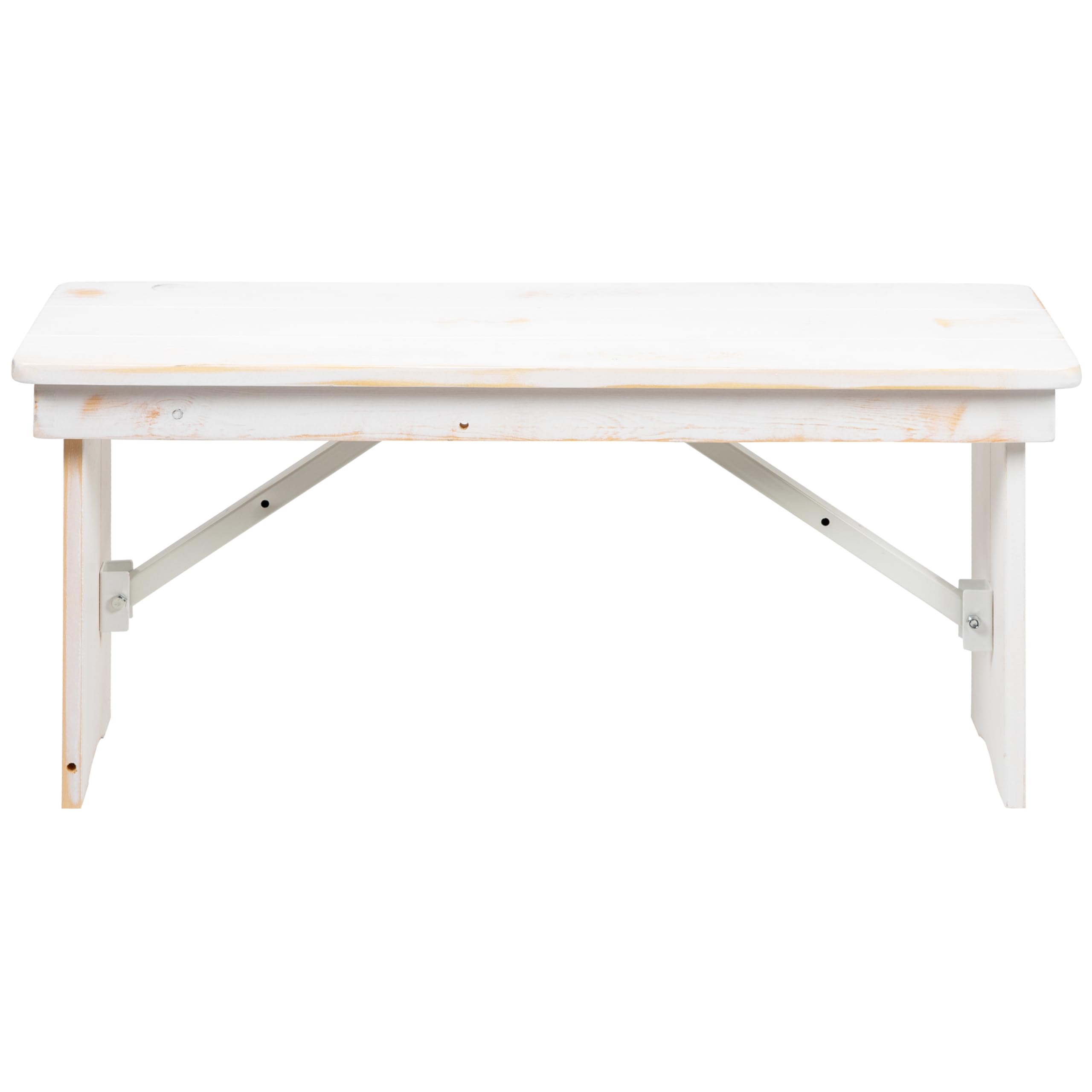 Antique Rustic White Solid Pine Folding Farm Bench 40