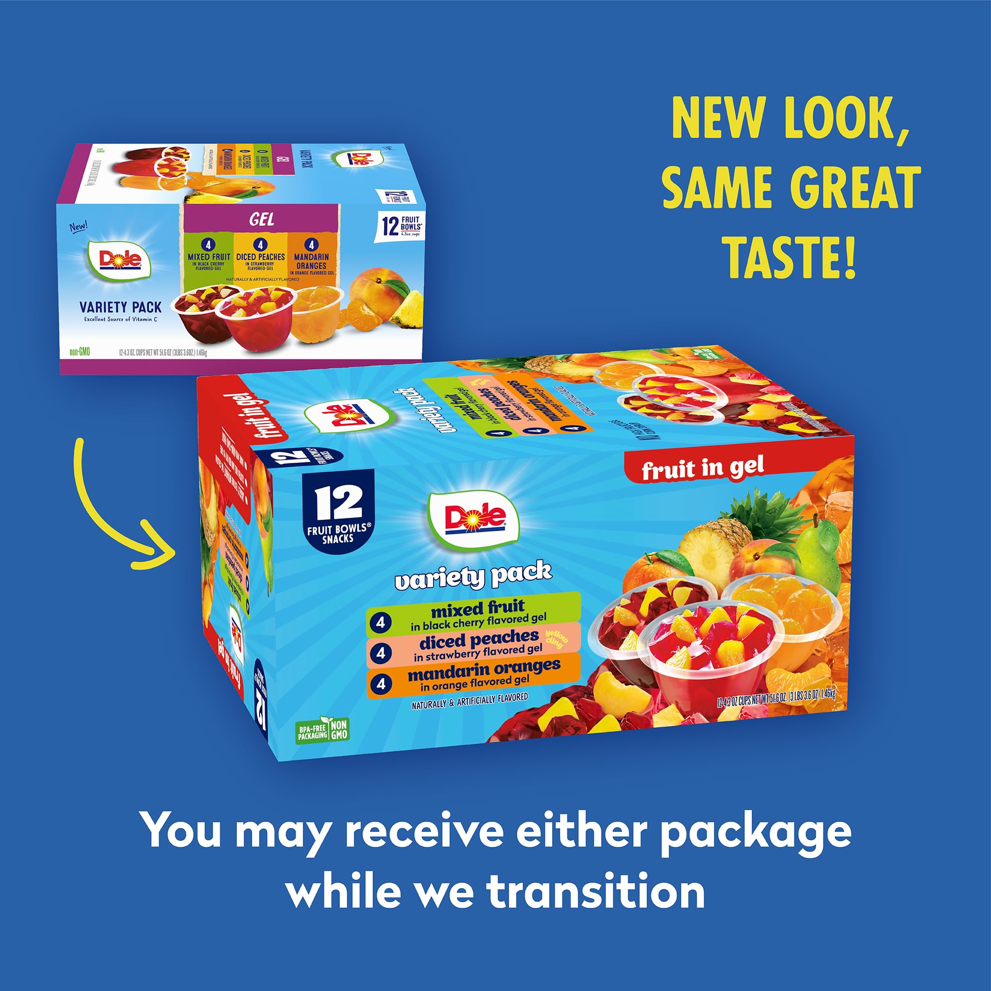 Dole Fruit Cups Variety Pack - Diced Peaches, Mandarin Oranges & Mixed Fruit in Gel - 4.3 oz (12 Pack) | Healthy Snacks for Kids Lunch Boxes, Office Break & On-the-Go Nutrition