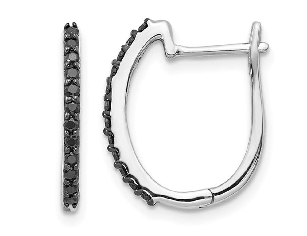 14K White Gold 1/5 Carat (ctw) Black Diamond Hoop Earrings for Women - Elegant Everyday Wear & Special Occasion Jewelry Gift