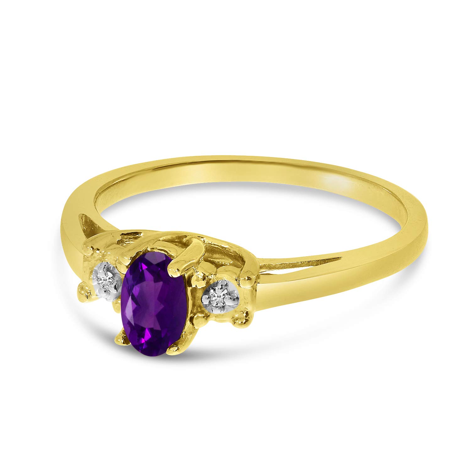 Jewels By Lux 10k Yellow Gold Genuine Birthstone Solitaire Oval Gemstone Diamond Engagement Ring for Women - Perfect for Weddings, Anniversaries & Special Occasions