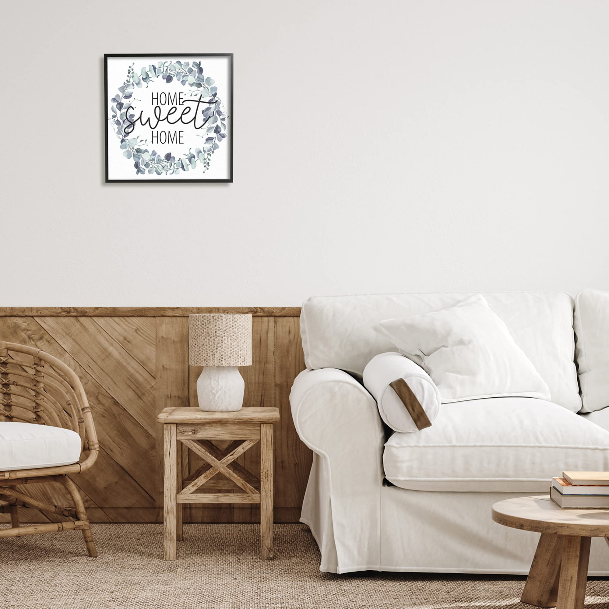 Stupell Industries 'Home Sweet Home' Blue Green Eucalyptus Wreath Wall Decor - Kim Allen Design - Perfect for Farmhouse Entryway, Front Door Welcome Decor & Cozy Living Room Accent